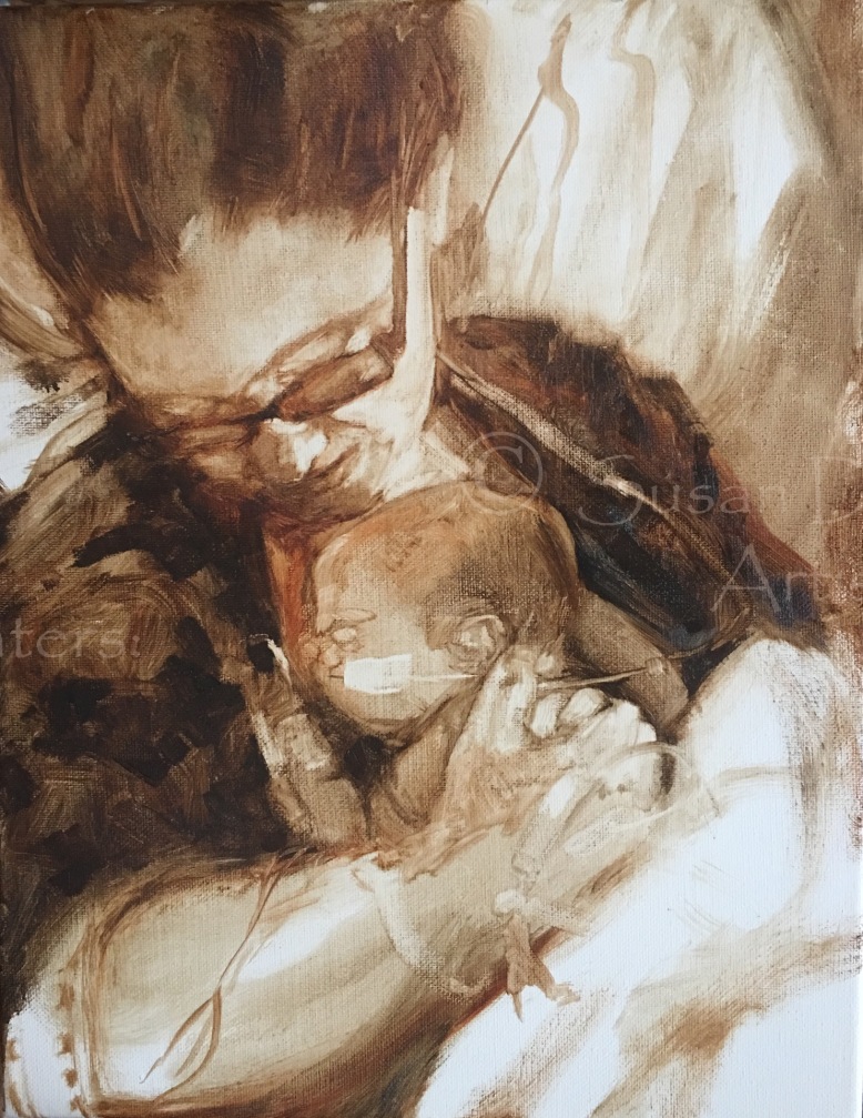 Newborn Baby and Mother Sketch, Susan Duke WAters